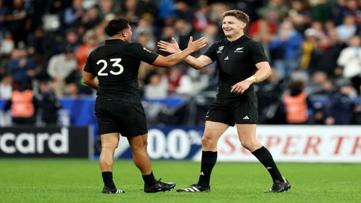 New Zealand rugby player Jordie Barrett celebrates 